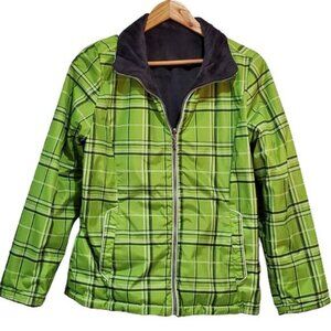 ZeroXposur Clan Green Plaid Rain Coat Reversible Gray Fleece Lined Jacket Medium